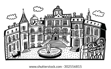 the ancient Palace. black-and-white children's book illustration