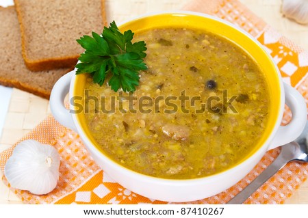 Traditional Georgian soup with meat and rice, Soup \