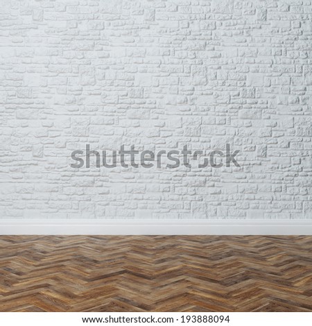 Empty Interior Room - Brick Wall With Decorative Stone And Hardwood Flooring
