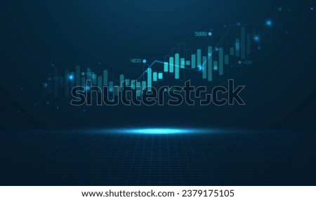 Abstract infographic visualization. Financial chart with uptrend line graphs and candlesticks. Futuristic network or business analytics. Graphic concept for your design.
