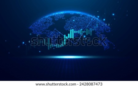 Abstract infographic visualization. Financial chart with uptrend line graphs and candlesticks. Futuristic network or business analytics. Graphic concept for your design.