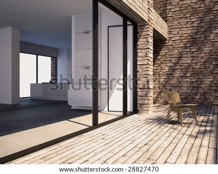 Timber pool deck on modern home terrace (3D render)