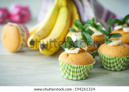 sweet banana muffins banana slices and mint