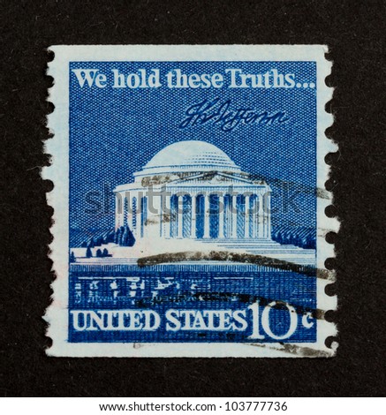 USA - CIRCA 1975: Stamp printed in the USA shows teh words \'We Hold These Truths...\' circa 1975