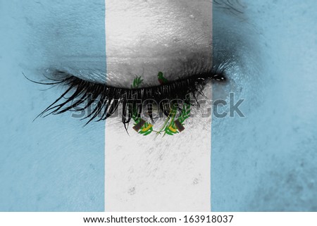 Crying woman, pain and grief concept, flag of Guatemala