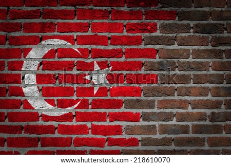 Dark brick wall texture - flag painted on wall - Turkey