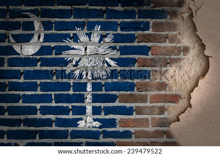 Dark brick wall texture with plaster - flag painted on wall - South Carolina