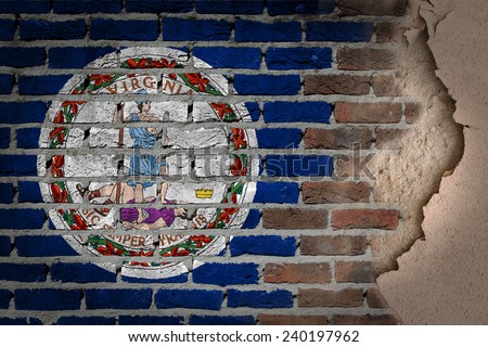 Dark brick wall texture with plaster - flag painted on wall - Virginia