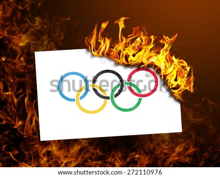 Flag burning - concept of war or crisis - Olympic rings
