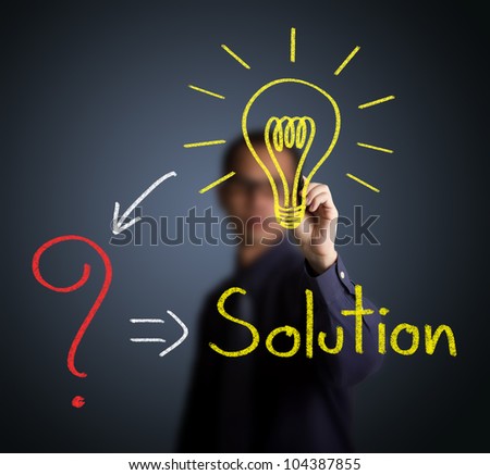idea or innovation change problem to solution concept written by businessman