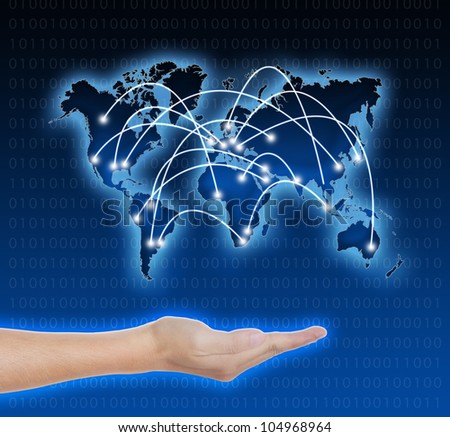 hand holding connected digital network world