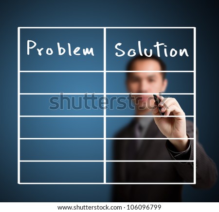 business man writing problem and solution list in blank