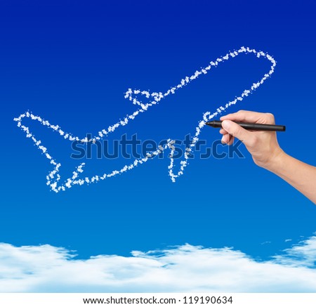 hand drawing cloud plane on blue sky