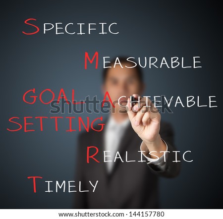 business man writing smart goal or objective setting concept