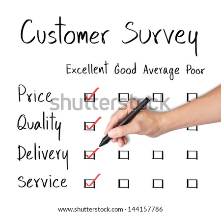 business hand evaluate excellence on customer survey form