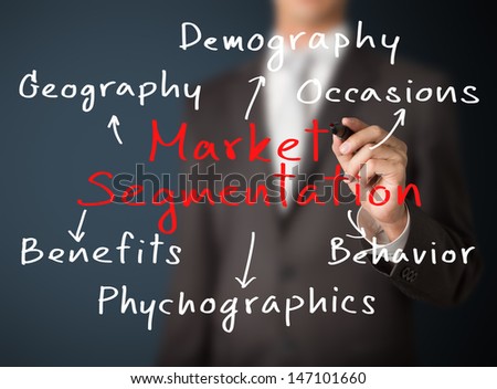 business man writing market segmentation method by various attribute