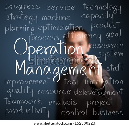 business man writing operation management concept
