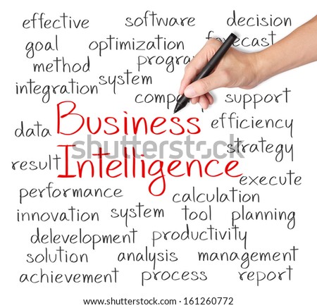 business hand writing business intelligence concept