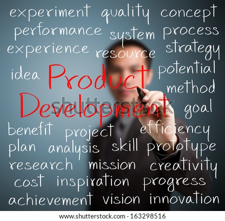 business man writing product development concept