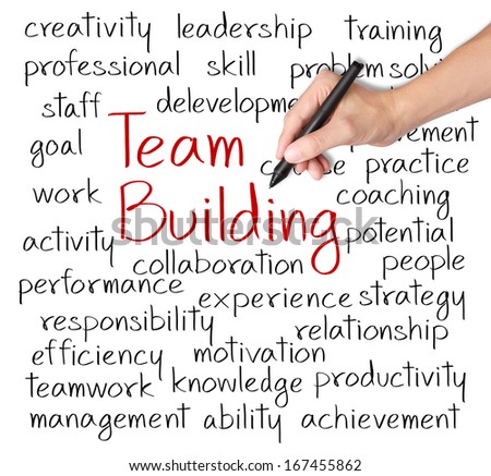 business hand writing team building concept