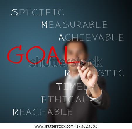 business man writing  concept of smarter goal setting