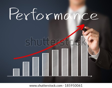 business man writing growth graph of performance