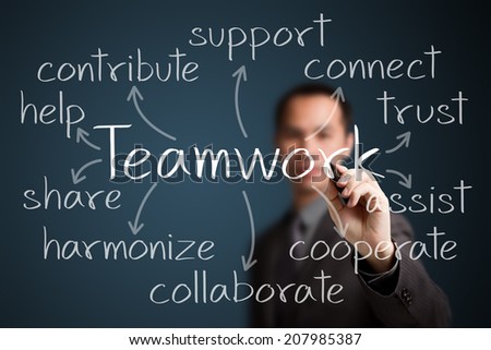 business man writing teamwork concept