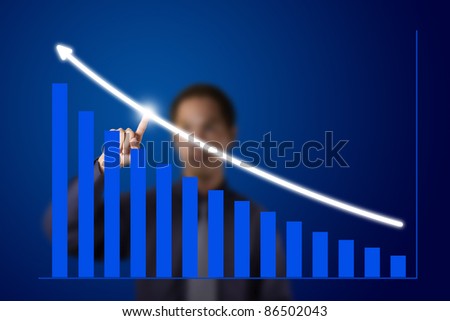 business man pointing at upward trend graph