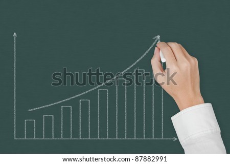 business hand drawing upward trend graph on chalkboard