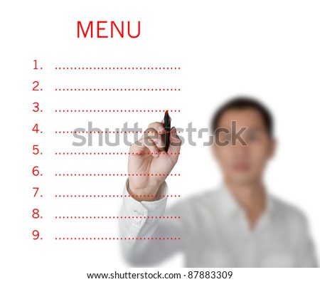 business man writing menu list on white board