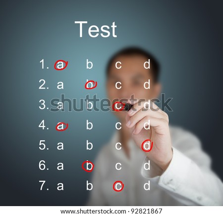 business man make choice on test result form