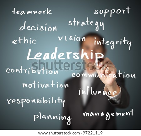 businessman writing leadership skill concept