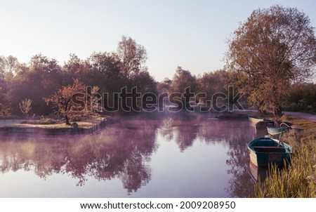 River at dawn in the marshes of Bourges, Centre-Val de Loire, France Photo stock © 