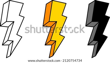 3D lightning set. Funny symbol of lightning strike, energy, electric voltage, retro design element. vector illustration eps 10