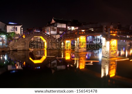 Night scenes of Chinese Xi tang ancient town,It is first batch of Chinese historical and cultural town, located in Zhejiang Province, China.