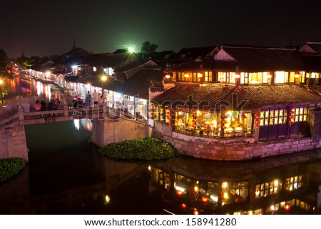 Night scenes of Chinese Xi tang ancient town,It is first batch of Chinese historical and cultural town, located in Zhejiang Province, China.