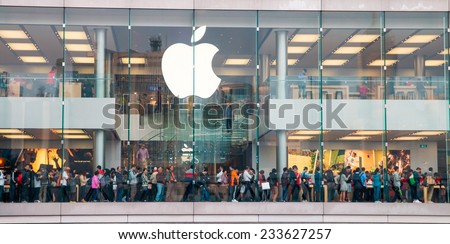 HONG KONG, CHINA - NOV 19: Apple store on Nov 19, 2014 in Hong Kong, China. It is the world largest publicly traded company designs and sells consumer electronics and computer products.