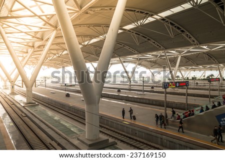 Guangzhou,China - DEC 12:Guangzhou South Railway Station on Dec 12, 2014 in Guangzhou. This is a High-speed rail station.