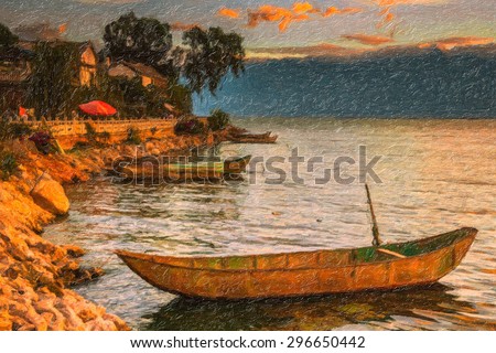 Oil painting of Erhai Lake,Yunnan,China