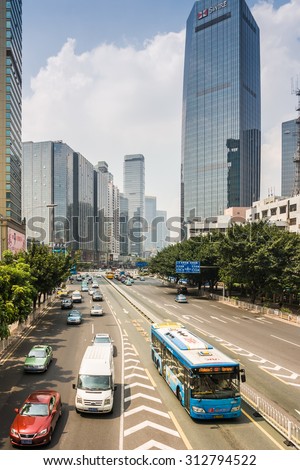 GUANGZHOU, CHINA -SEP 29:Guangzhou Bus Rapid Transit(BRT) on Sep 29,2014 in Guangzhou .This is a mass transit way,One hour can accommodate more than 4,000 people.