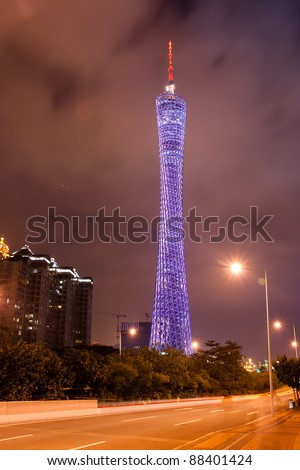 GUANGZHOU - OCT. 7. The Guangzhou Tower (600 m) on Oct. 7, 2011. It is a TV tower,The China\'s first tower. located at new city axis intersection ,Guangzhou on Oct. 7, 2011