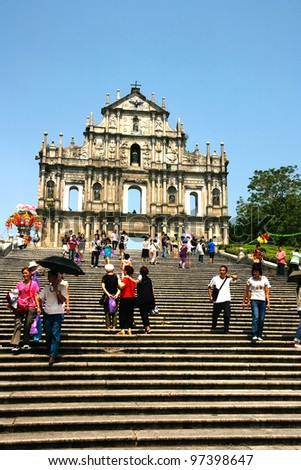 MACAU-OCT 7 : Tourists visit the Historic Center of Macao on Oct 7, 2010 in Macau, China. The Historic Centre of Macao was inscribed on the UNESCO World Heritage List in 2005.
