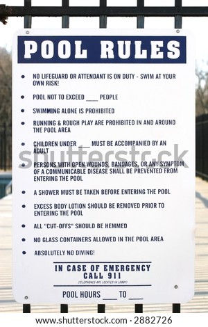 Swimming Pool Rules Stock Photo 2882726 : Shutterstock