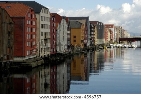 Beautiful colorful houses by the river, Trondheim, Norway