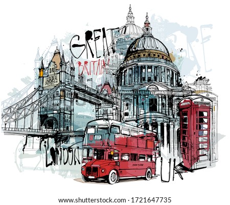 Hand drawn vectorimage of London sights