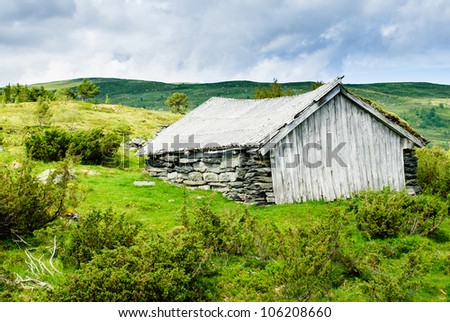 Storage house in the Scandinavian mountains. Used to store tools and/or livestock.
