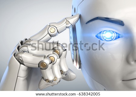 Robot holds a finger near the head. 3D illustration Сток-фото © 