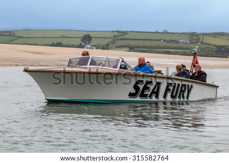 Padstow,Cornwall - May 31st 2015:Speed boats trips in he Camel estuary are very popular amongst tourists and holidaymakers visiting Padstow.  Sea Fury is ready to depart.