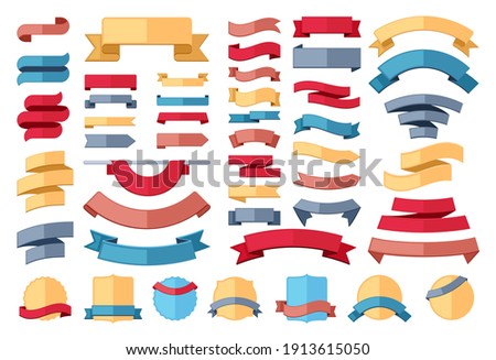 Ribbon stripes template set. Red banner for advertising and yellow marketing promotion curved linear promo blue decorations for fashion gray discounts and offer forms. Vector clearance.