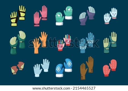 Winter mittens. casual wear for hands colored textile gloves and mittens. Vector colored pictures